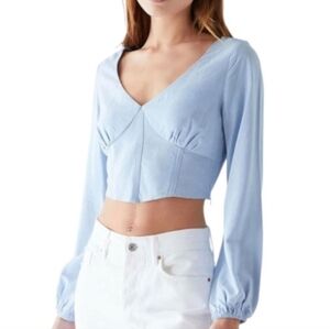 Kendall & Kylie Blue Bishop Sleeve Crop Blouse